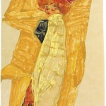 Egon-Schiele-Gerti sur fond de draperie ocre-1910