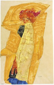 Egon-Schiele-Gerti sur fond de draperie ocre-1910